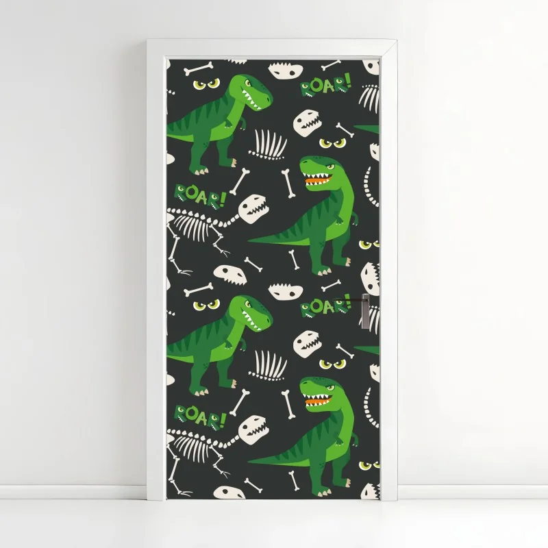 Türaufkleber verspieltes grünes t-rex muster