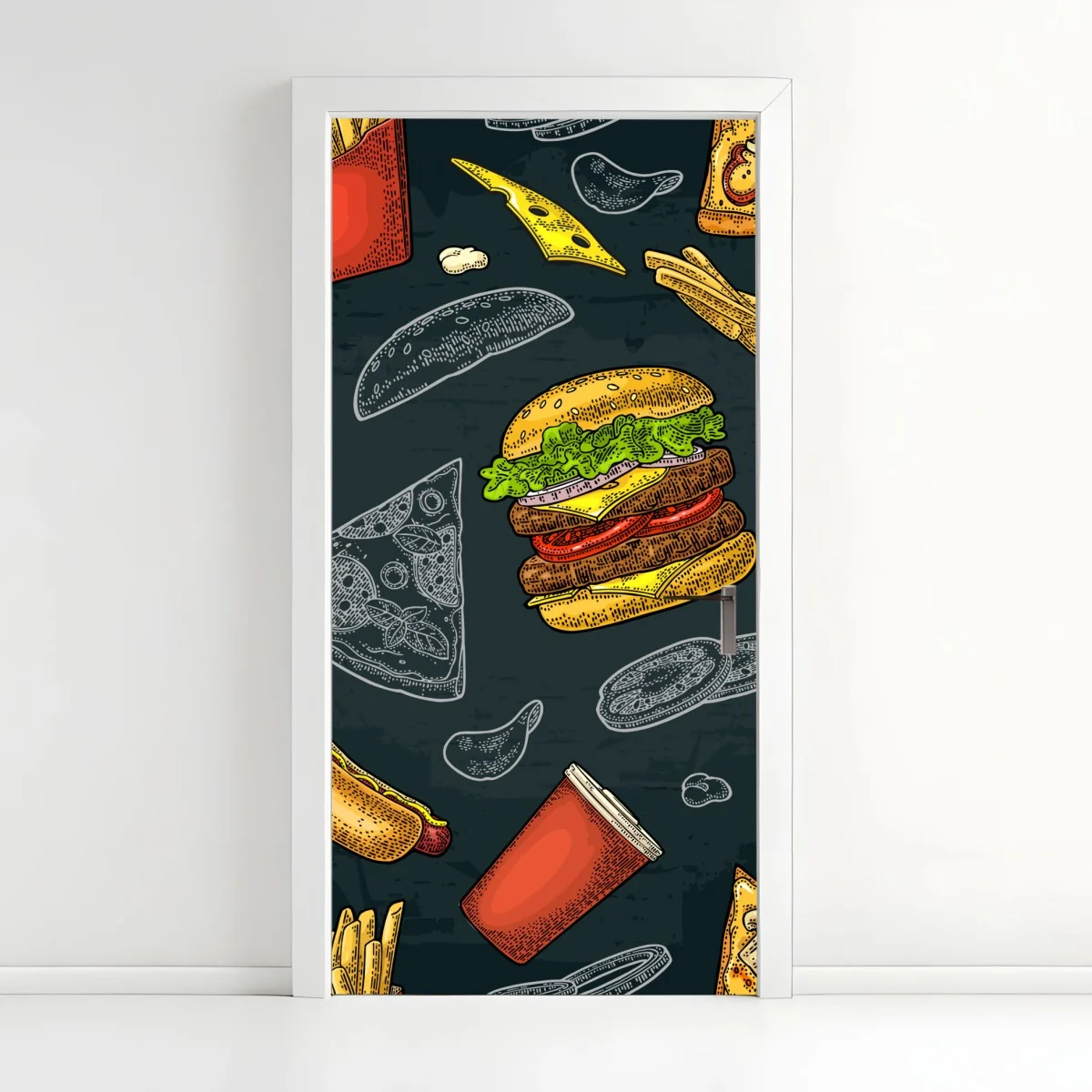Türaufkleber vintage fast-food muster – Wallnifity®