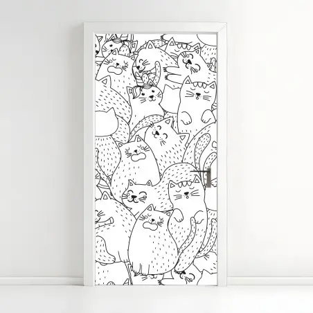 Türaufkleber verspieltes katzen-doodle muster – Wallnifity®