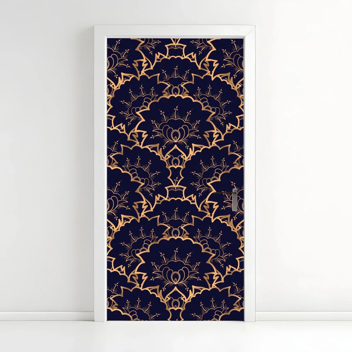 Türaufkleber luxuriöses goldenes blütenmuster auf marineblau – Wallnifity® Türaufkleber luxuriöses goldenes blütenmuster auf marineblau – Wallnifity®