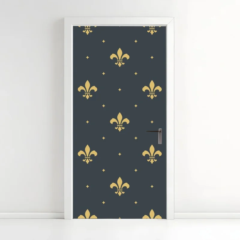 Türaufkleber goldenes lilienmuster auf dunklem hintergrund