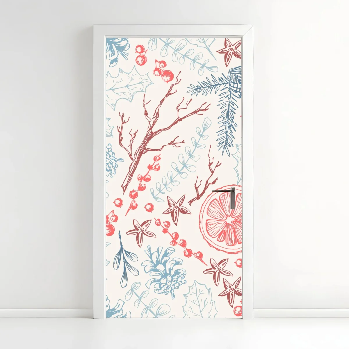 Türaufkleber handgezeichnetes winterliches botanisches muster – Wallnifity®
