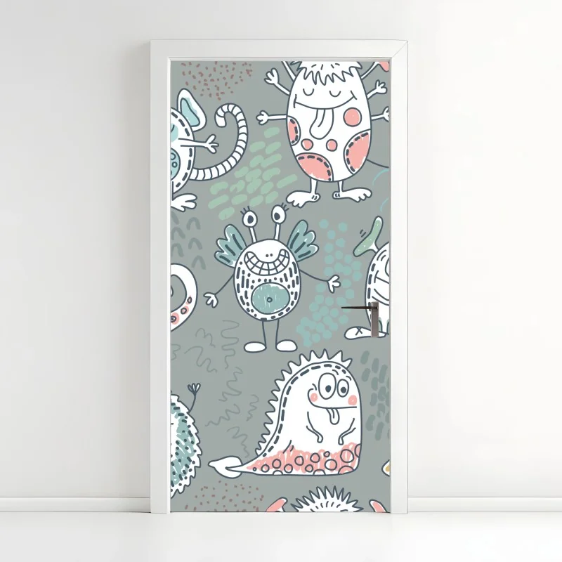 Türaufkleber verspieltes pastellmonster-muster