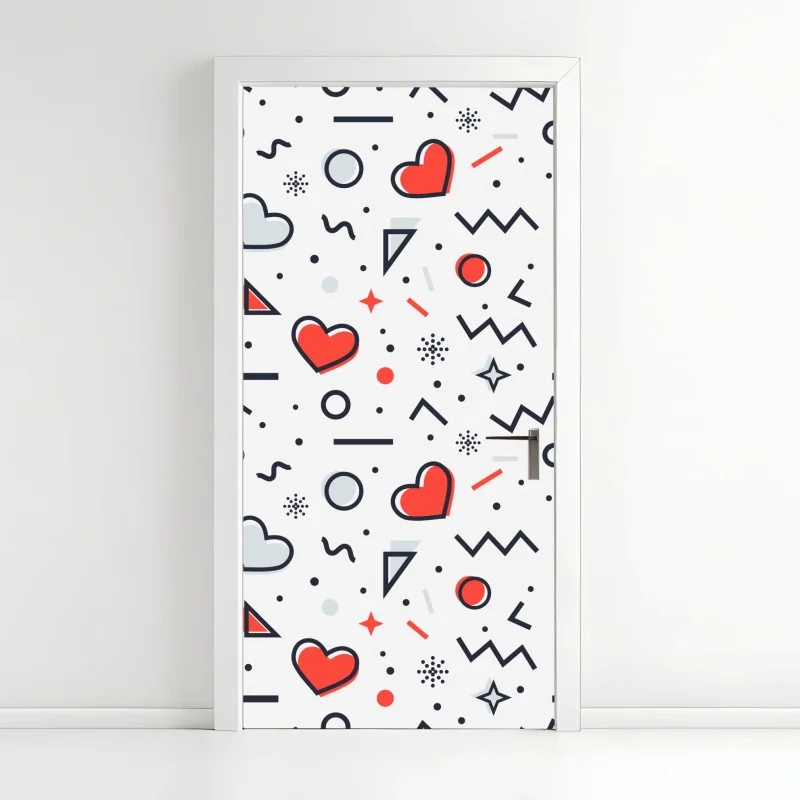 Türaufkleber verspieltes herzenmuster auf weißem hintergrund