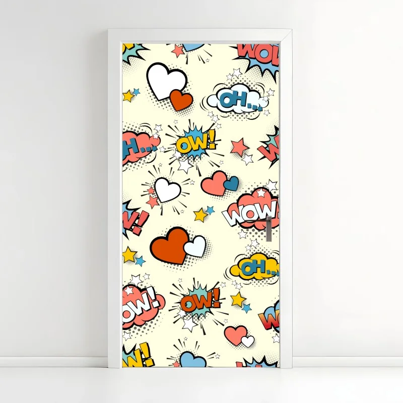 Türaufkleber pop art comic-herzen und sprechblasen