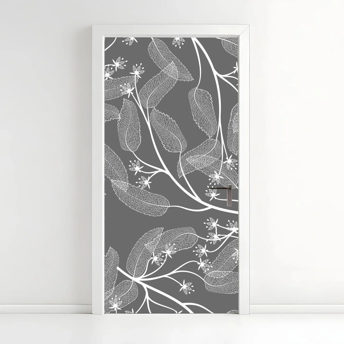Türaufkleber zarte weiße blätter auf grauem hintergrund – Wallnifity® Türaufkleber zarte weiße blätter auf grauem hintergrund – Wallnifity®
