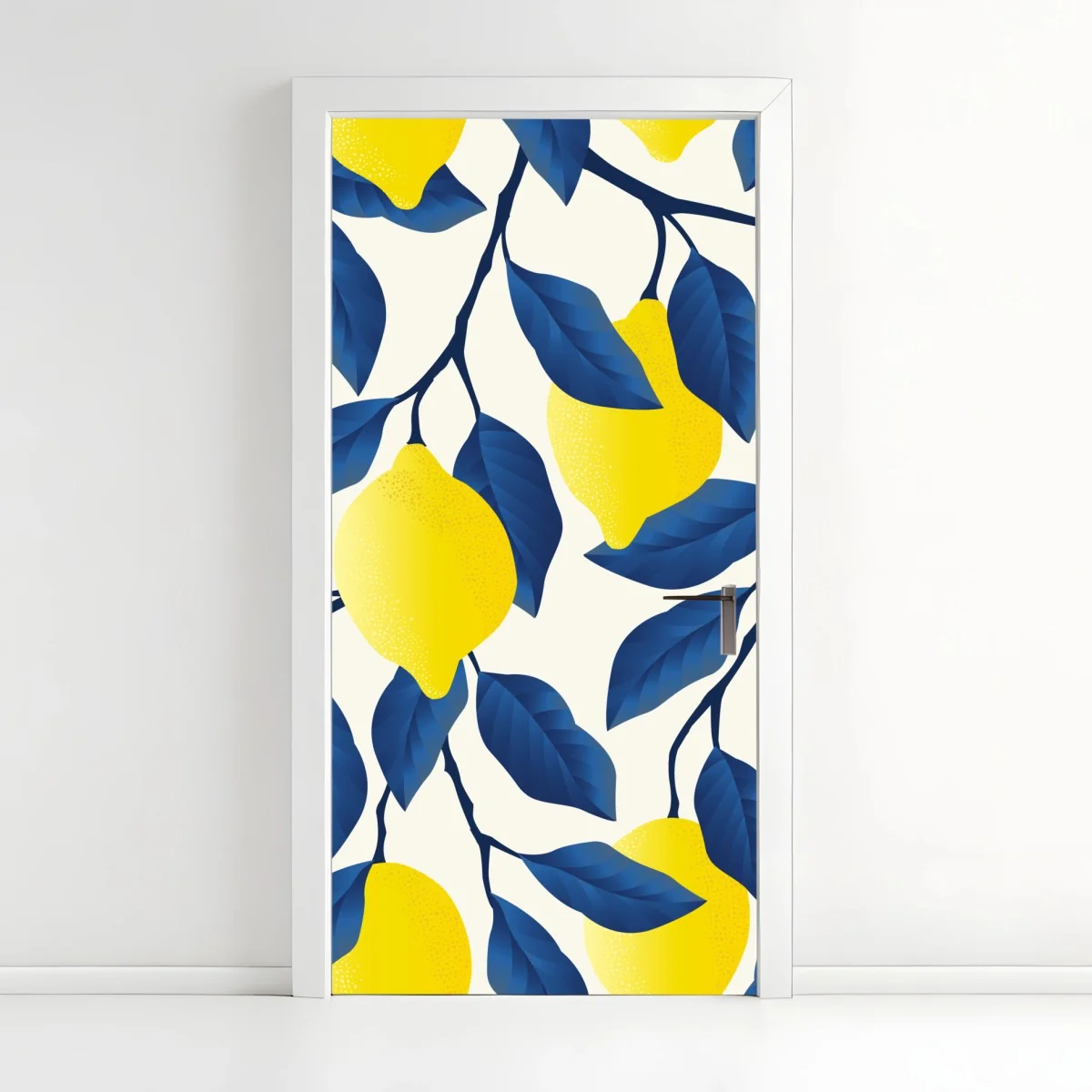 Türaufkleber lebhaftes zitronenmuster mit blauen blättern – Wallnifity® Türaufkleber lebhaftes zitronenmuster mit blauen blättern – Wallnifity®