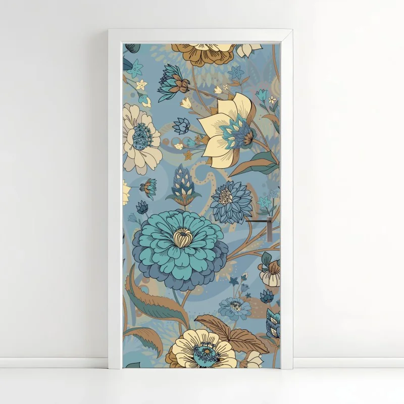Türaufkleber vintage-blumenmuster in gedämpften blau- und beigetönen