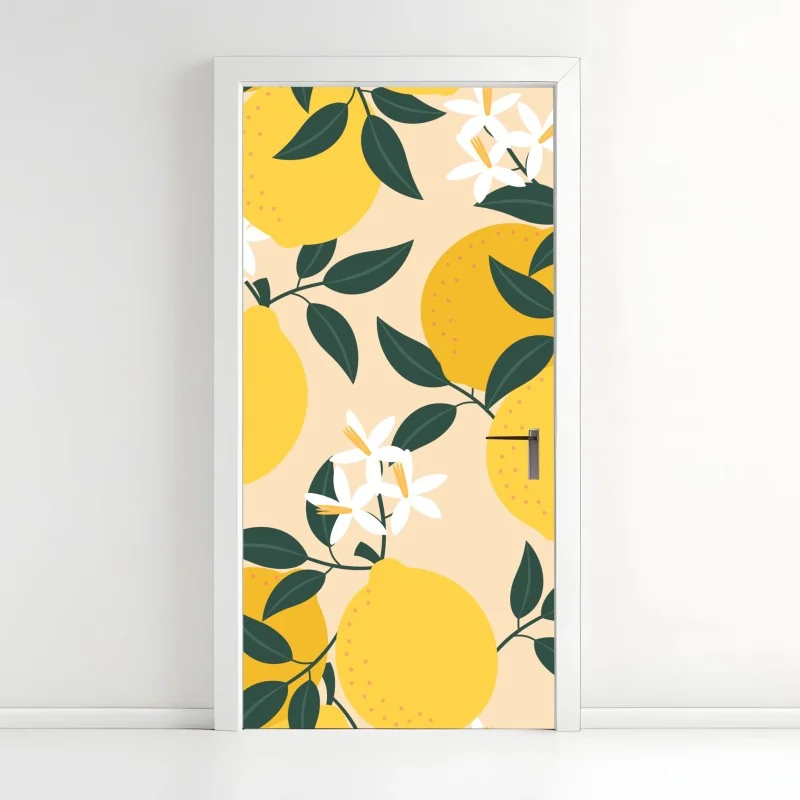 Türaufkleber leuchtendes zitronenmuster mit blüten