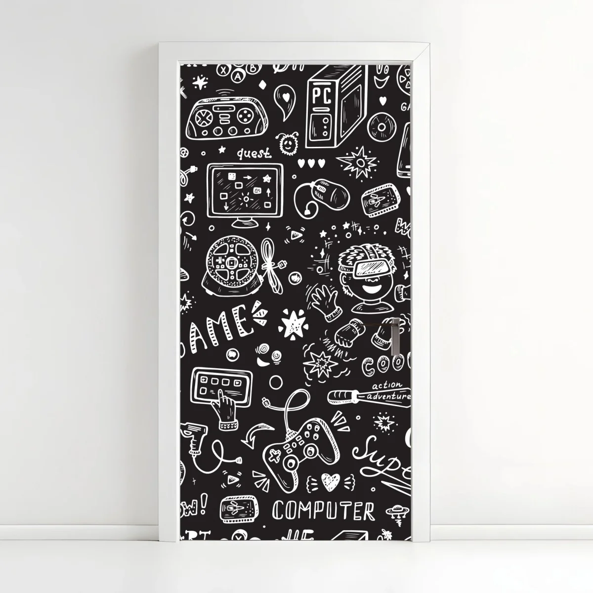 Türaufkleber handgezeichnetes gaming-muster – Wallnifity®