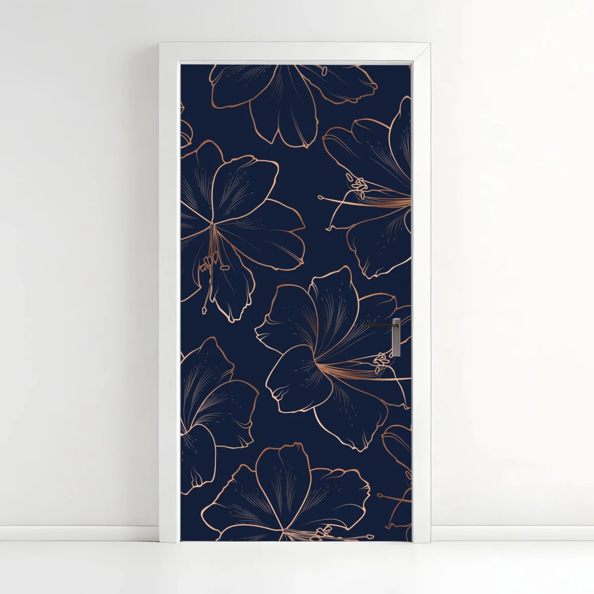 Türaufkleber dunkelblaues muster mit goldenen blumenkonturen – Wallnifity®