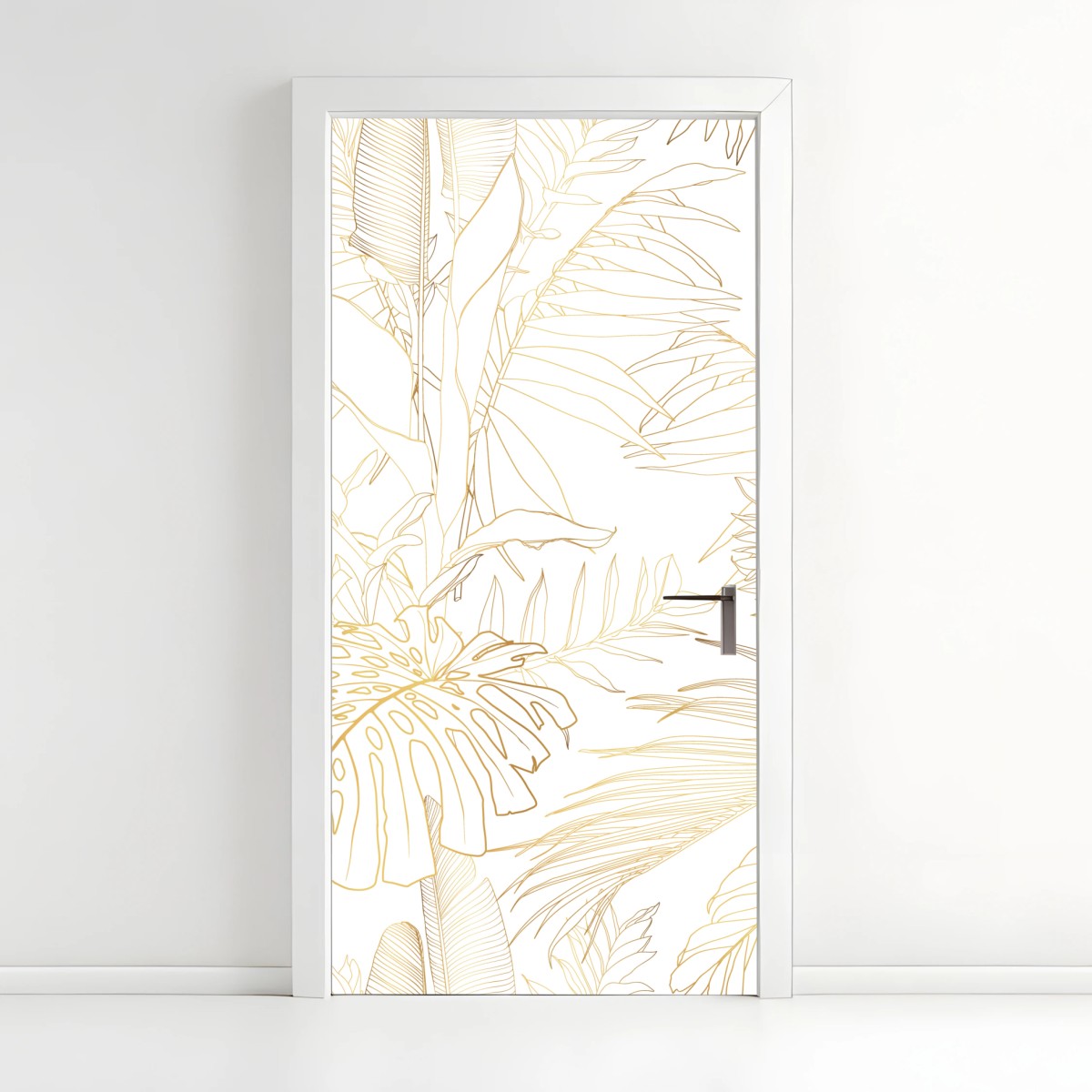 Türaufkleber goldene tropische blätter line art – Wallnifity®