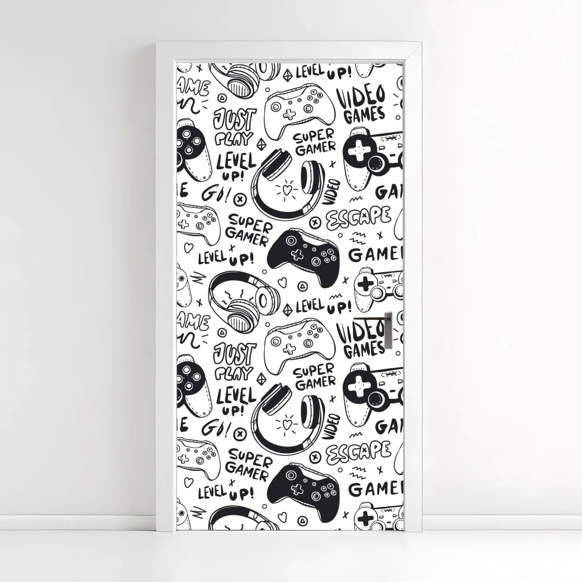 Türaufkleber doodle-muster mit videospiel-controllern – Wallnifity®