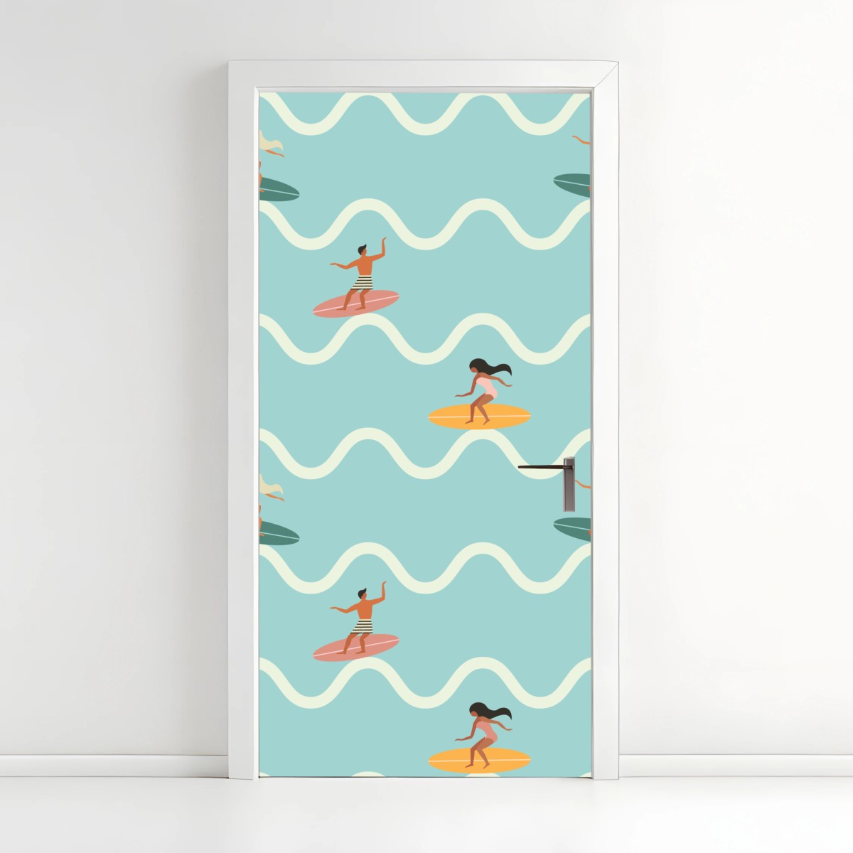 Türaufkleber surfer auf türkisfarbenen wellen – Wallnifity®