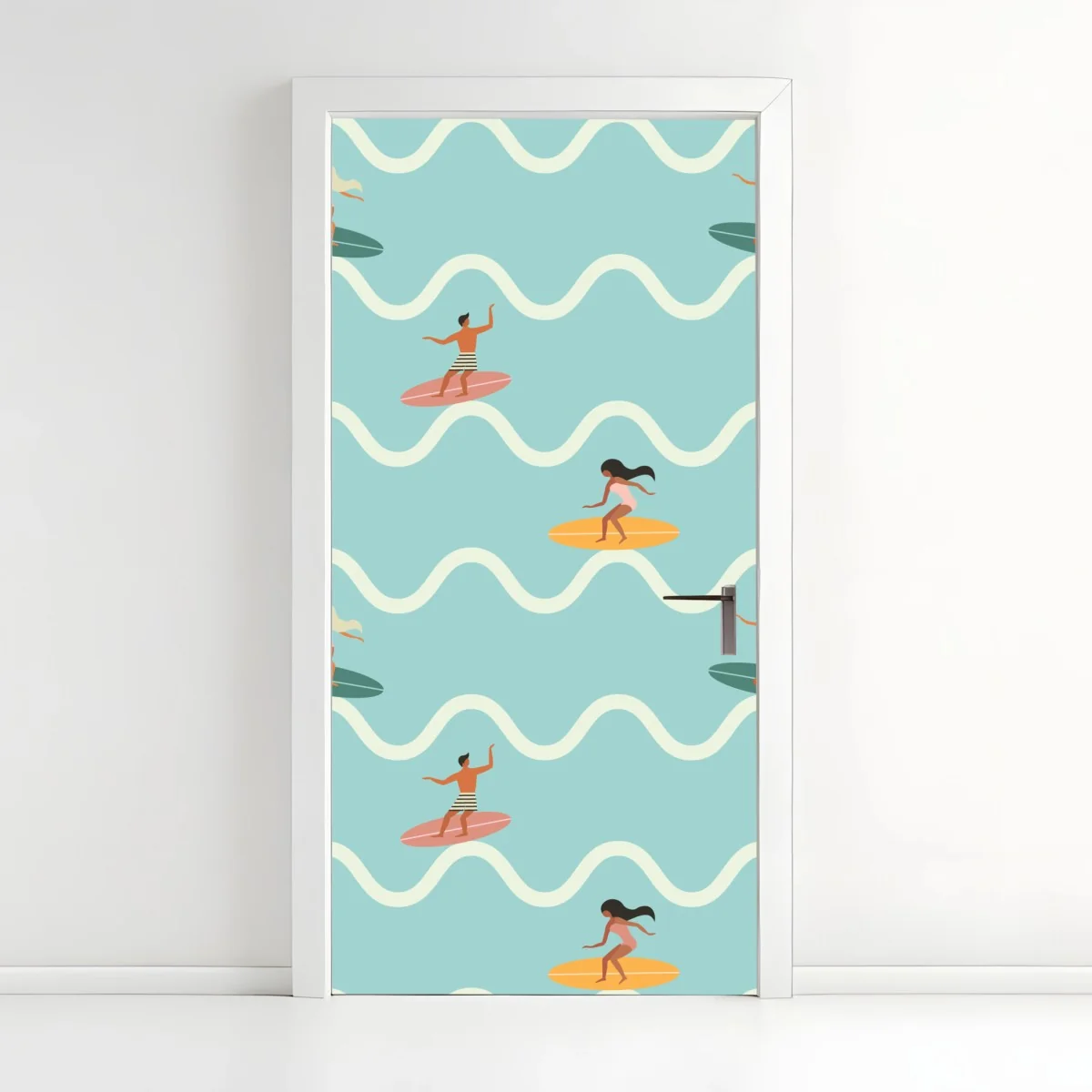 Türaufkleber surfer auf türkisfarbenen wellen – Wallnifity®