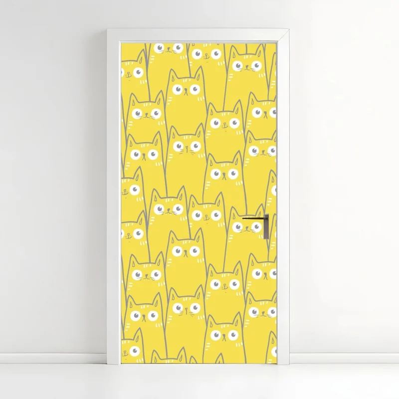 Türaufkleber fröhliches gelbes katzenmuster
