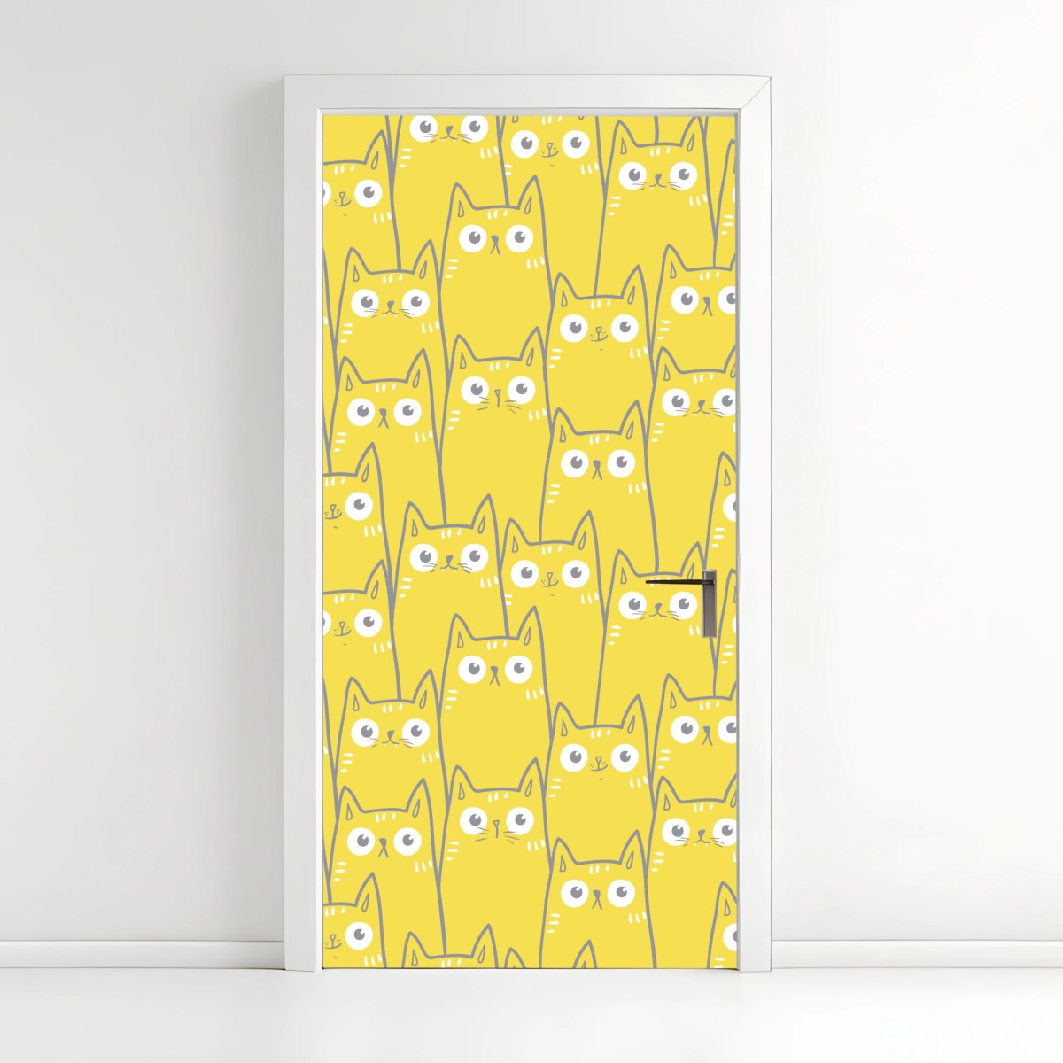 Türaufkleber fröhliches gelbes katzenmuster – Wallnifity®