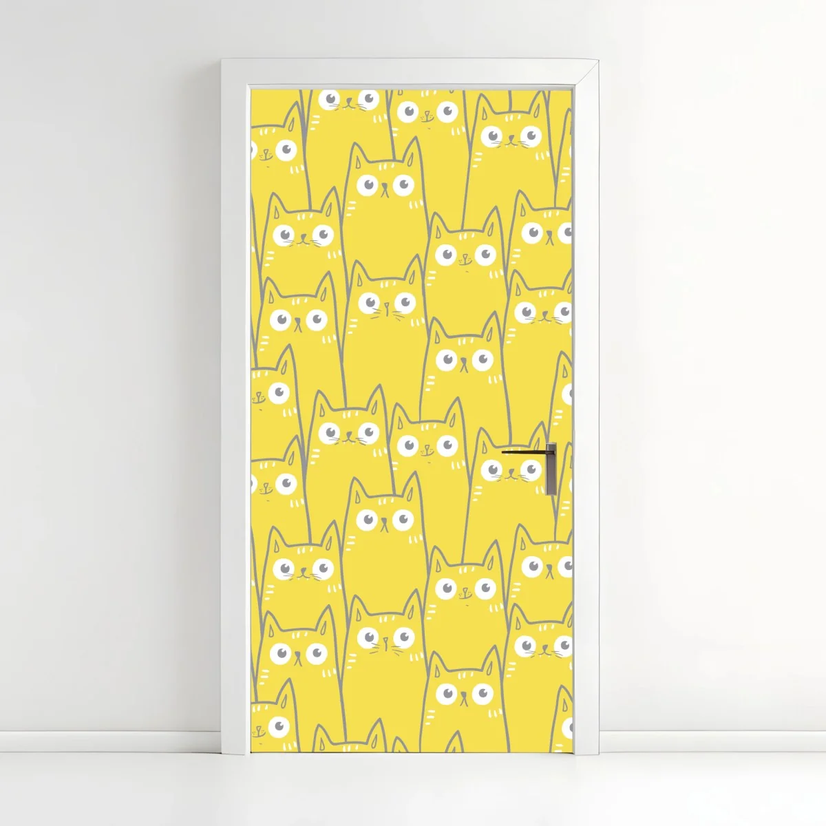 Türaufkleber fröhliches gelbes katzenmuster – Wallnifity® Türaufkleber fröhliches gelbes katzenmuster – Wallnifity®