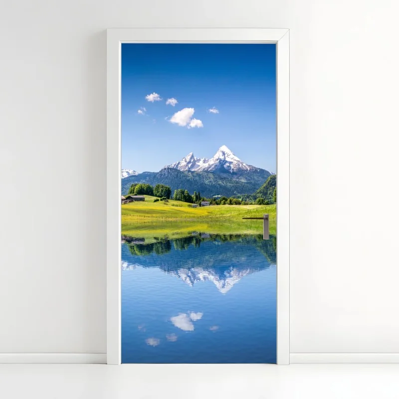 Türaufkleber alpenpanorama mit spiegelung im see