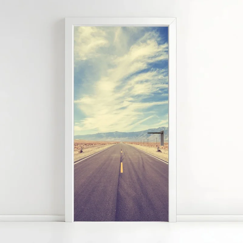 Türaufkleber vintage landstraße unter weitem himmel