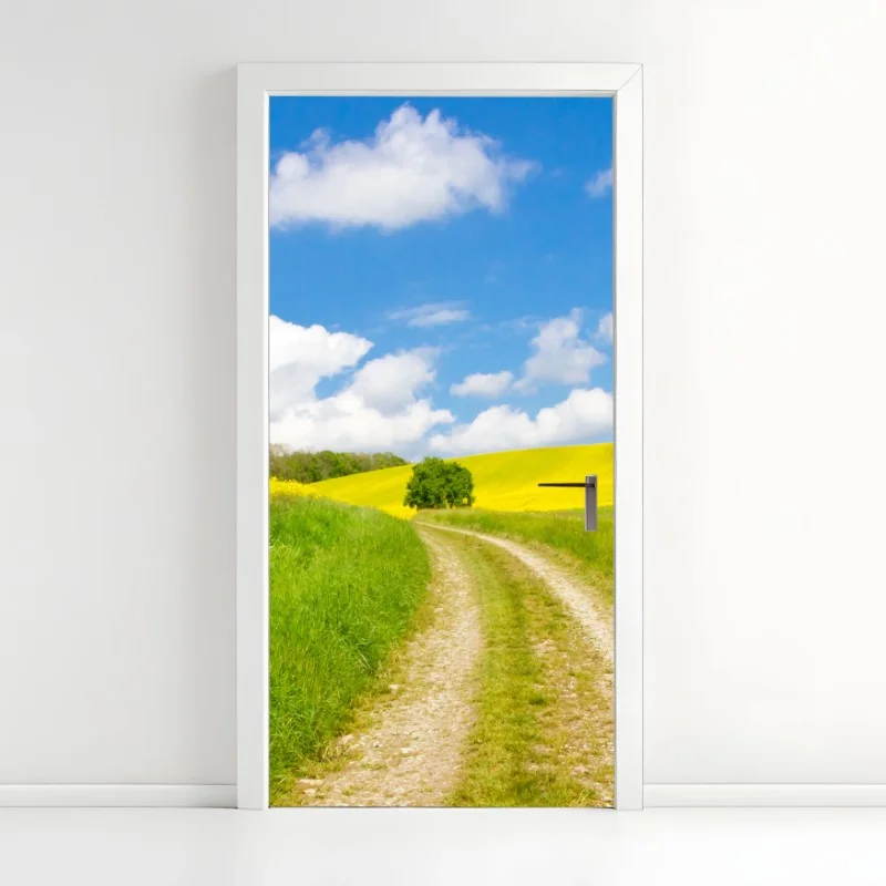 Türaufkleber sonniger landeweg durch gelbe felder