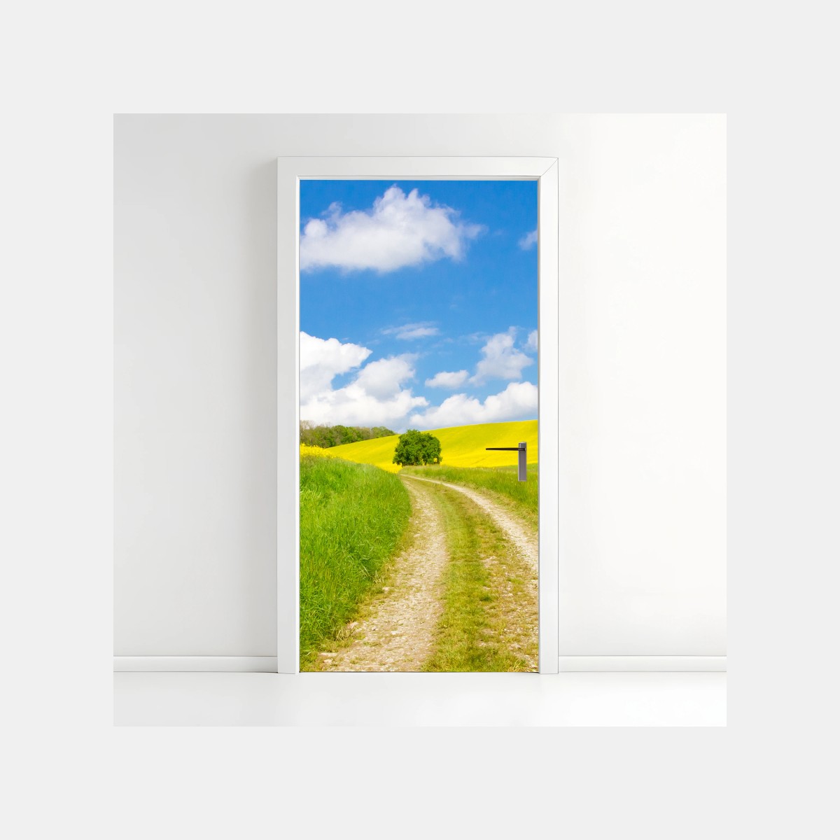 Türaufkleber sonniger landeweg durch gelbe felder – Wallnifity®