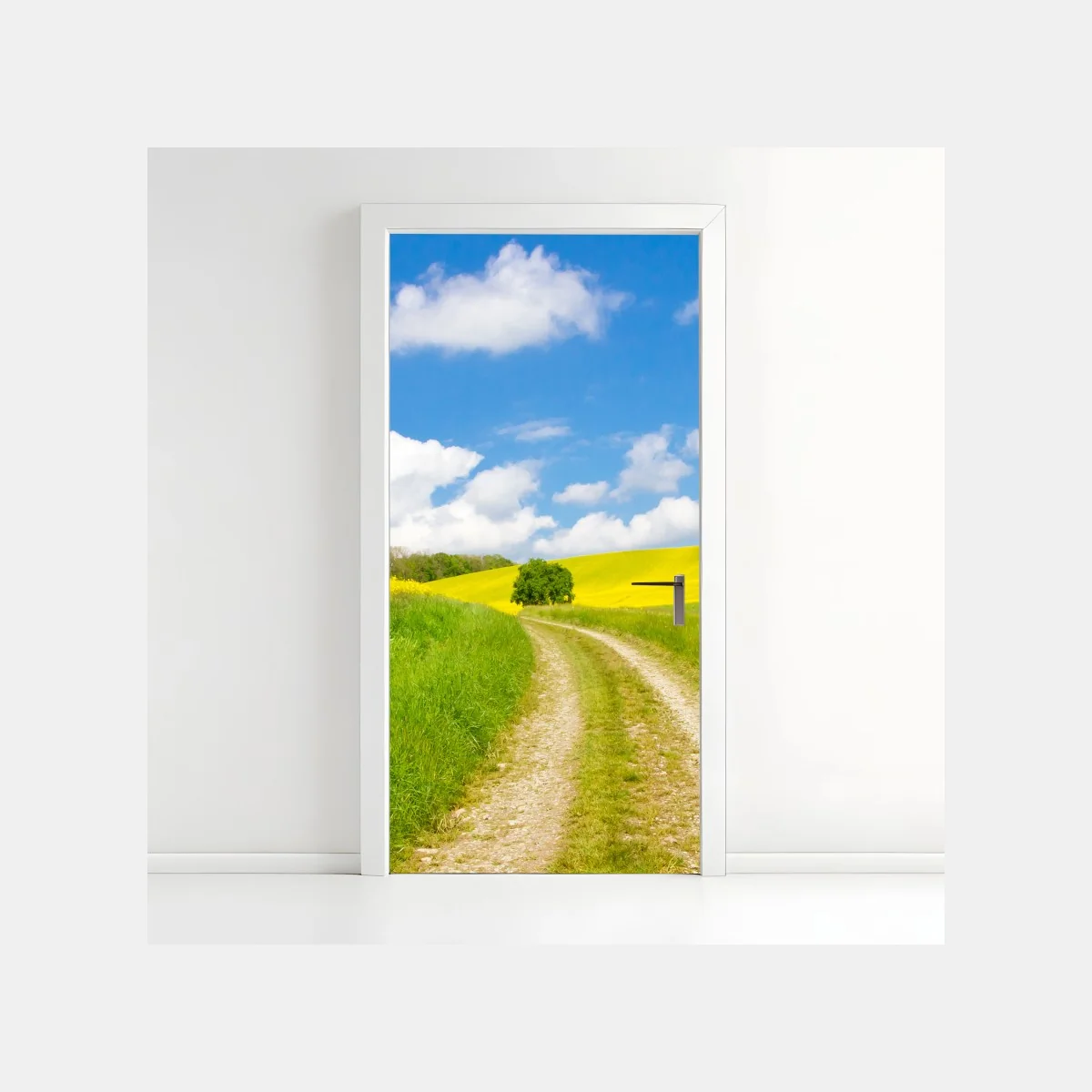 Türaufkleber sonniger landeweg durch gelbe felder – Wallnifity®