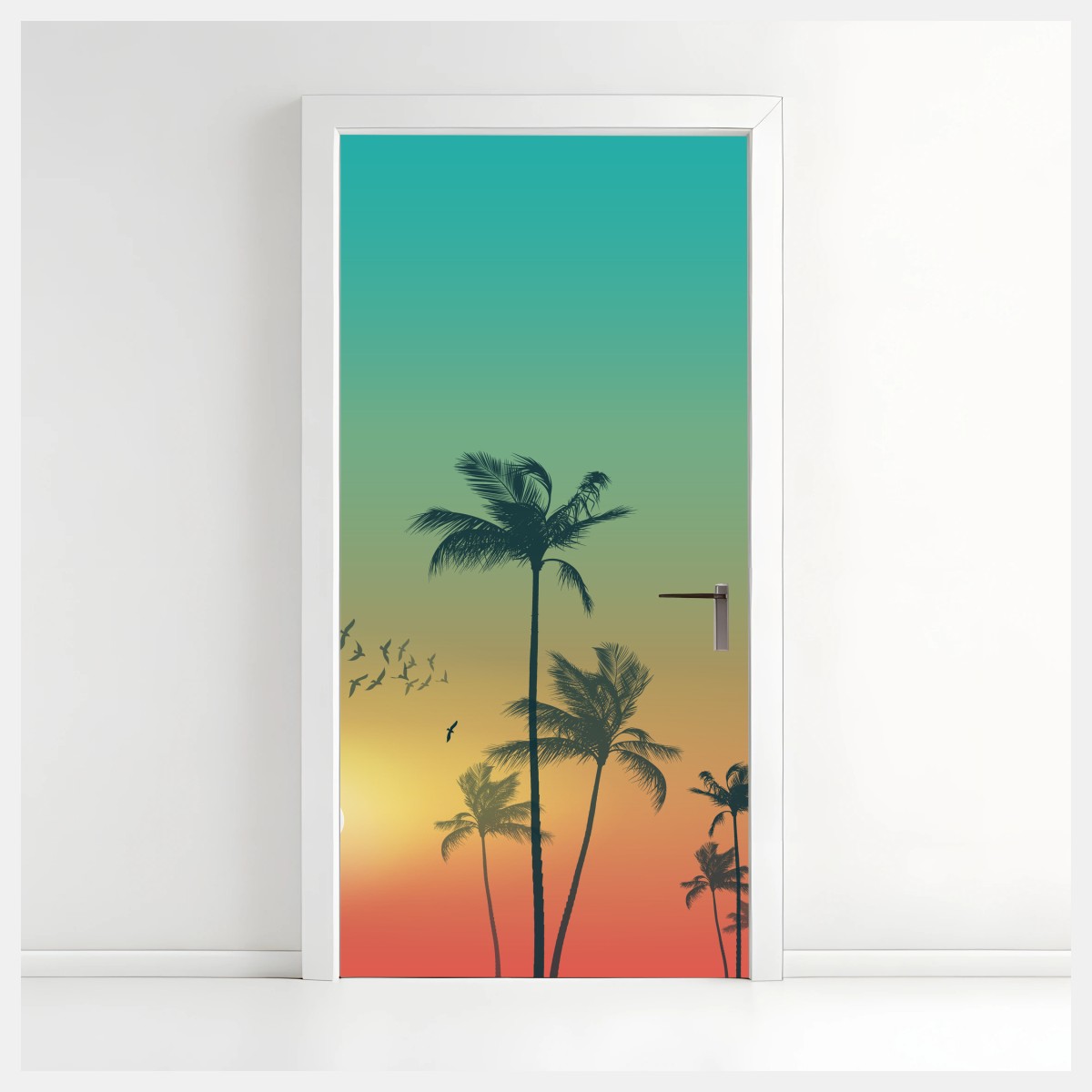 Türaufkleber tropischer sonnenuntergang mit palmensilhouetten – Wallnifity®