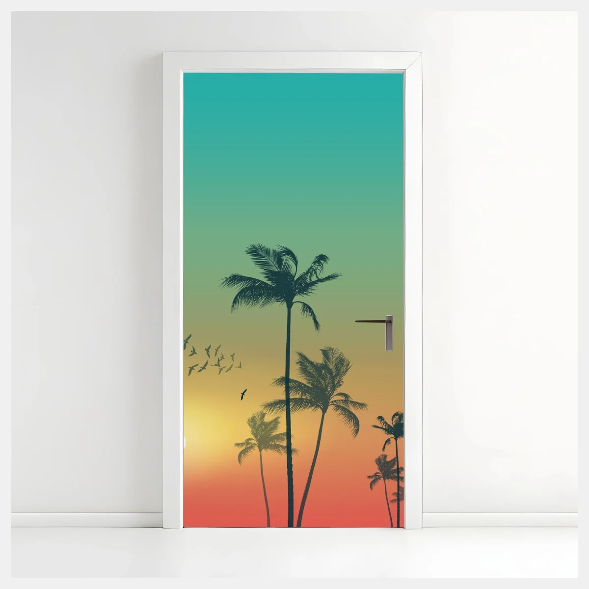 Türaufkleber tropischer sonnenuntergang mit palmensilhouetten – Wallnifity® Türaufkleber tropischer sonnenuntergang mit palmensilhouetten – Wallnifity®