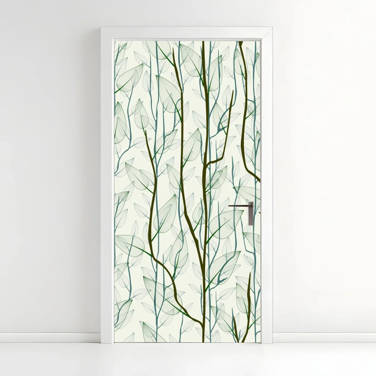 Türaufkleber zartes muster mit blättern und zweigen – Wallnifity® Türaufkleber zartes muster mit blättern und zweigen – Wallnifity®