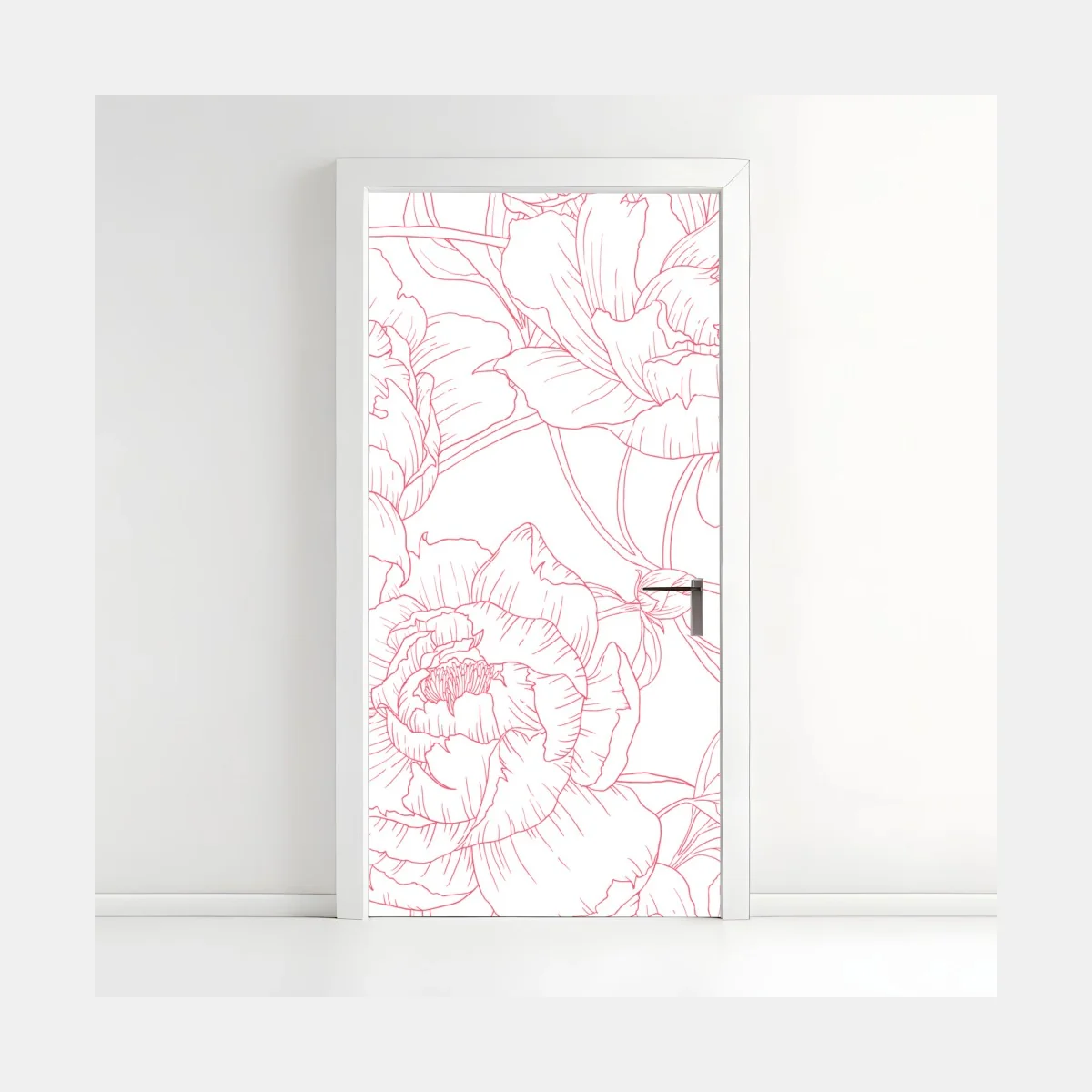 Türaufkleber zartes rosa paeonien-line-art-muster – Wallnifity®