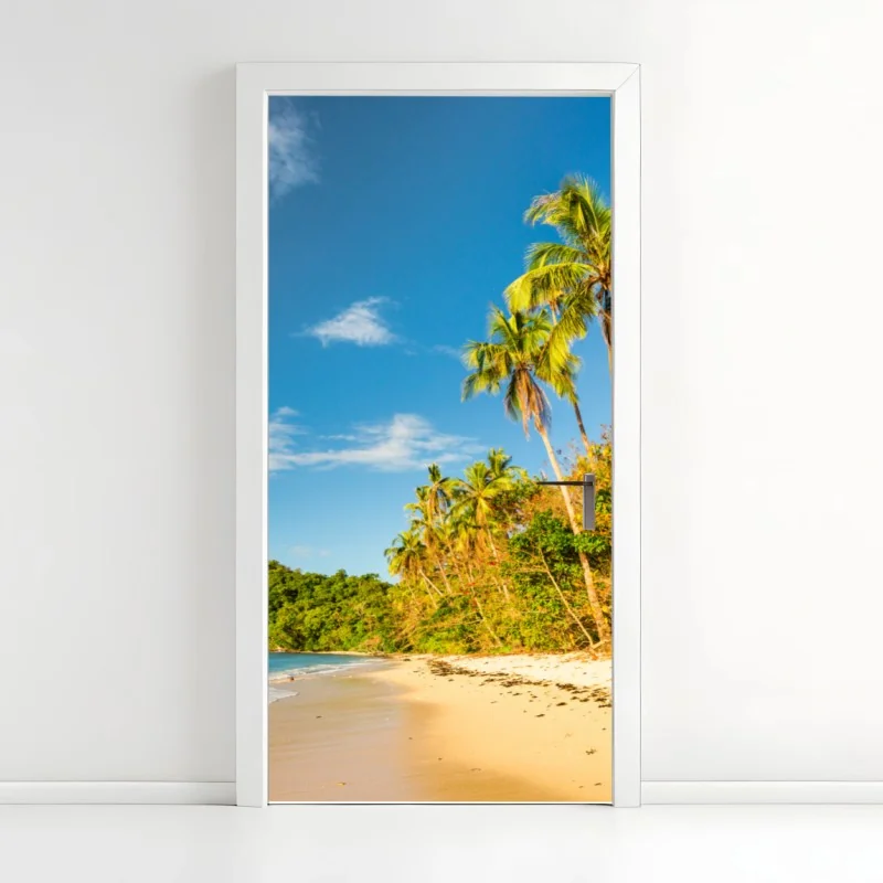 Türaufkleber goldener tropischer strand bei sonnenuntergang