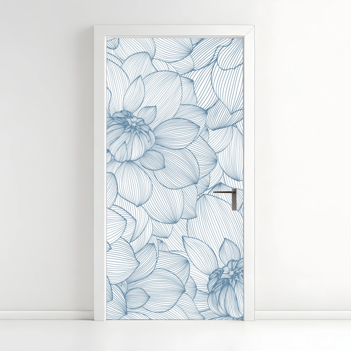 Türaufkleber zartes blaues blumenlinienmuster – Wallnifity® Türaufkleber zartes blaues blumenlinienmuster – Wallnifity®