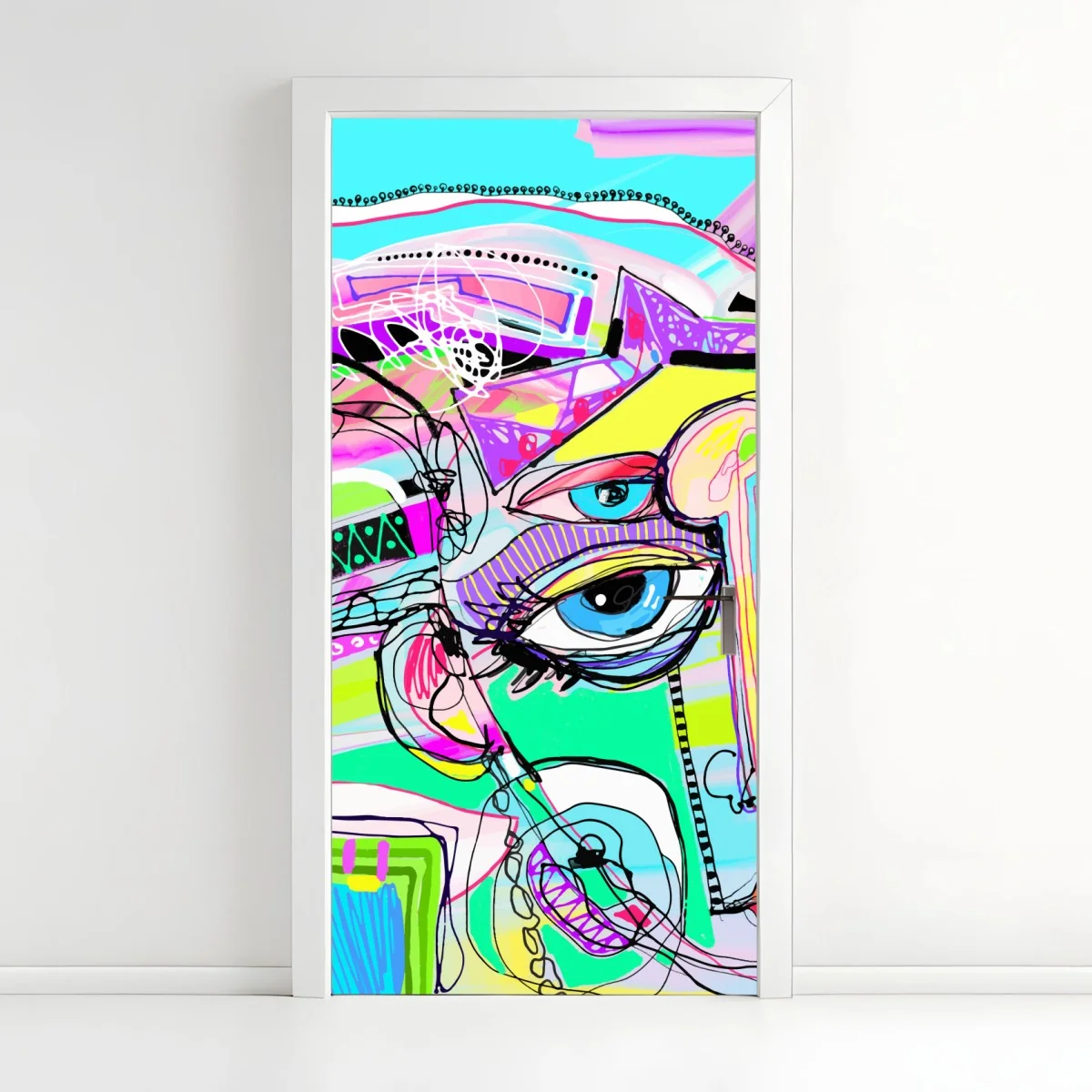 Türaufkleber buntes abstraktes gesichtsporträt – Wallnifity®