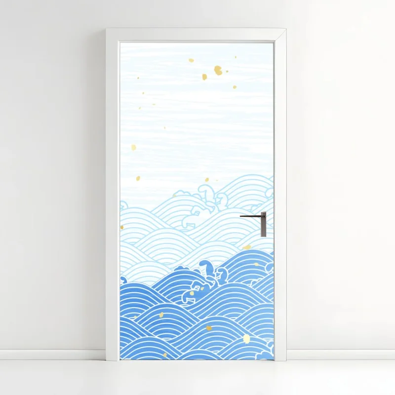 Türaufkleber ruhige blaue wellen mit goldakzenten