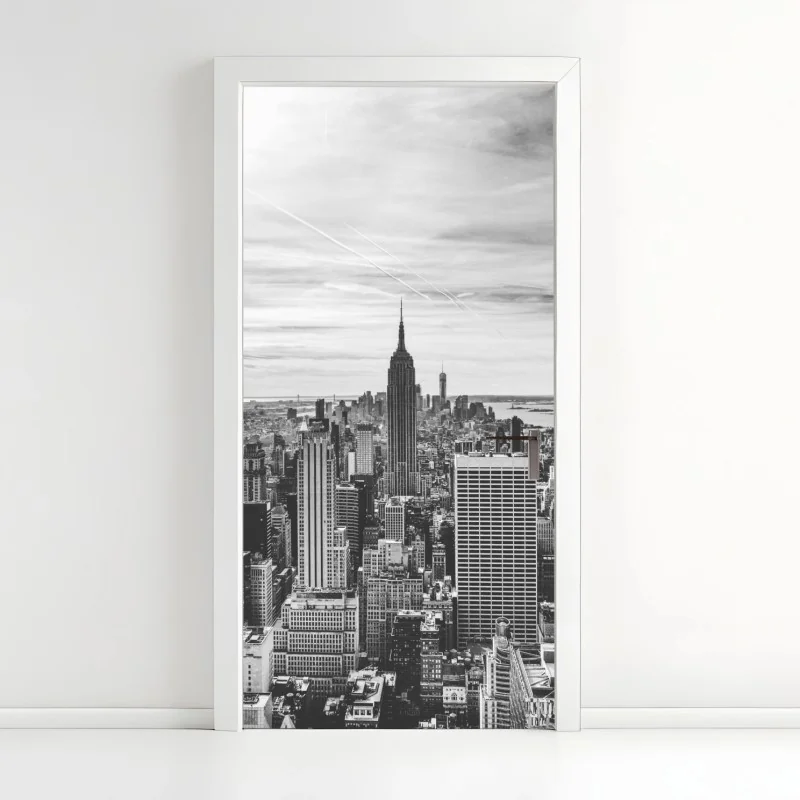 Türaufkleber panorama von New York in graustufen