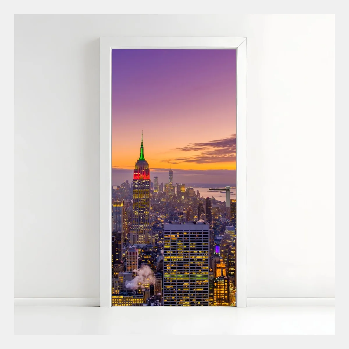 Türaufkleber lebendige New York skyline bei sonnenuntergang – Wallnifity®