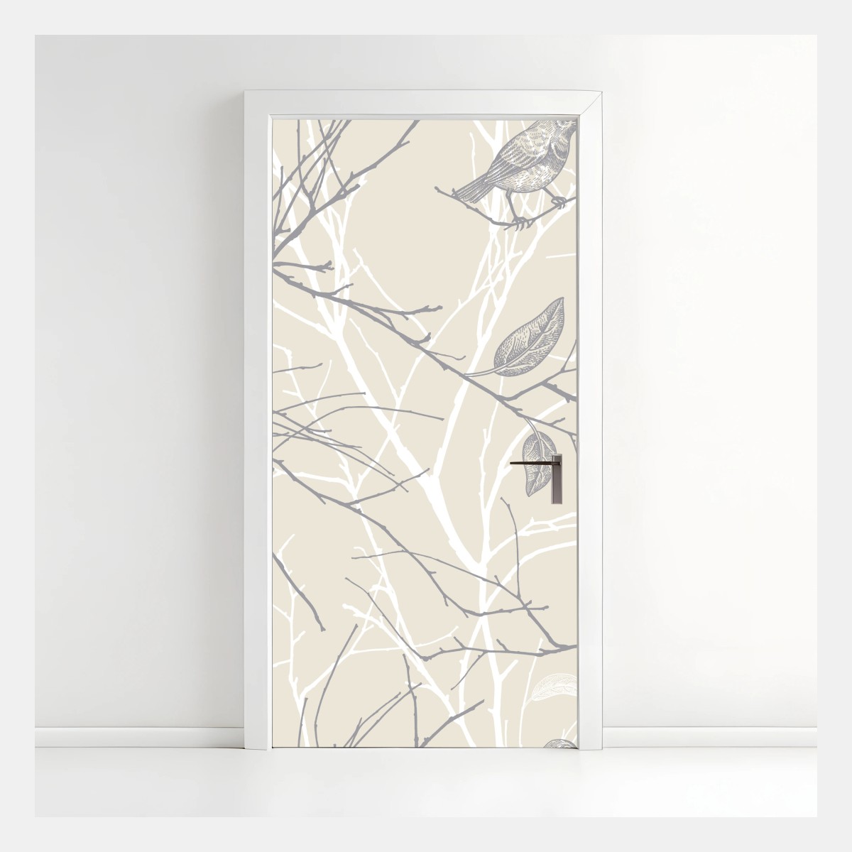 Türaufkleber zartes beiges muster mit vögeln und ästen – Wallnifity® Türaufkleber zartes beiges muster mit vögeln und ästen – Wallnifity®