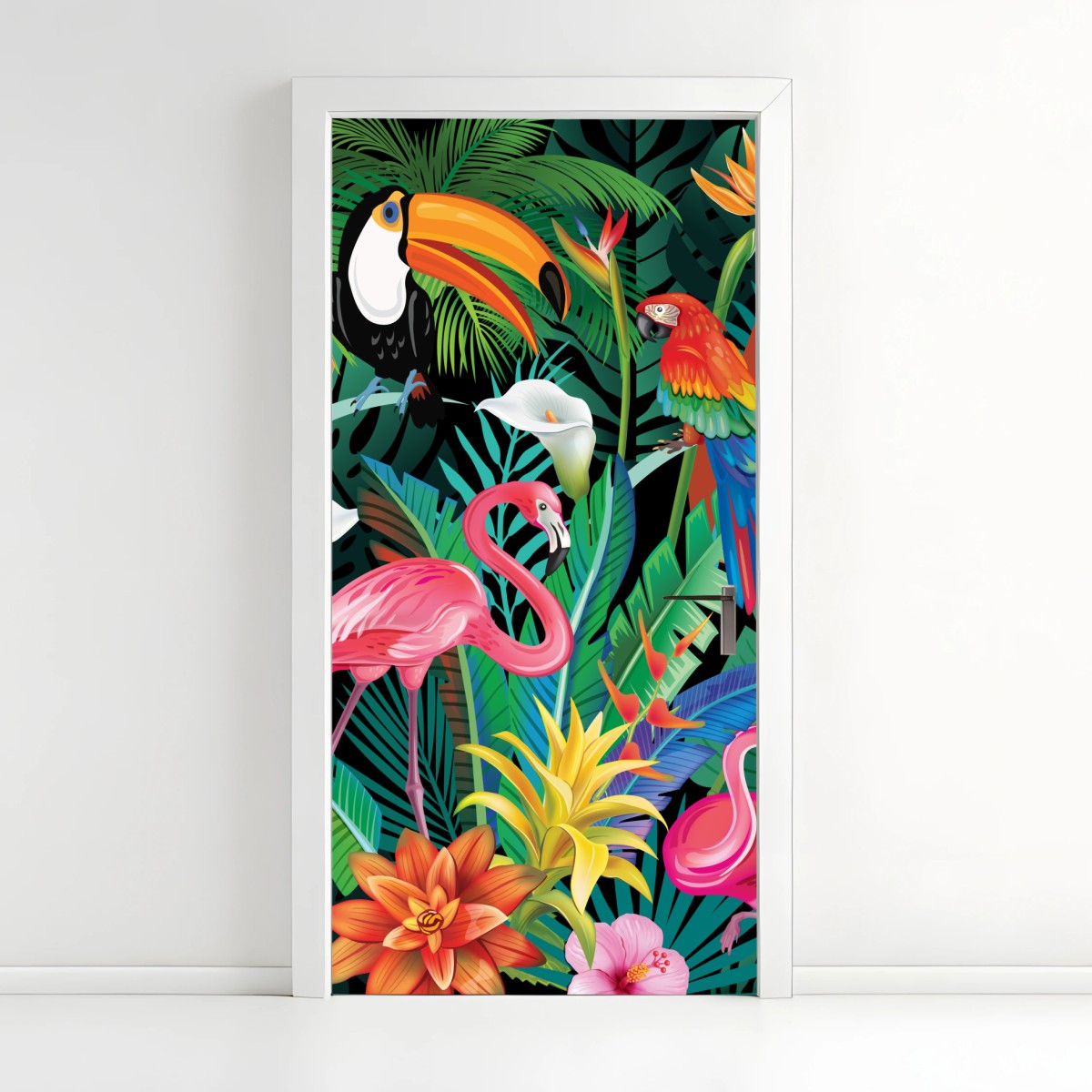 Türaufkleber leuchtende tropische vögel und blumen – Wallnifity®