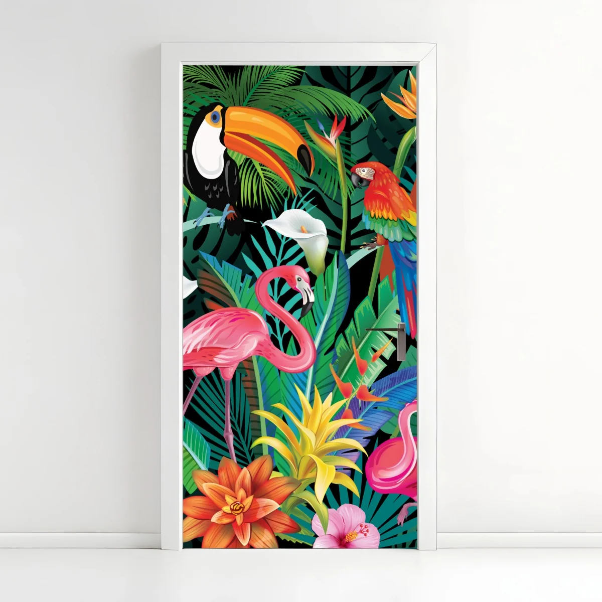 Türaufkleber leuchtende tropische vögel und blumen – Wallnifity® Türaufkleber leuchtende tropische vögel und blumen – Wallnifity®