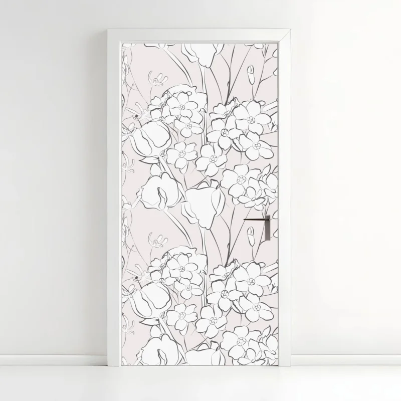 Türaufkleber feine botanische linienzeichnung mit blumen – Wallnifity®