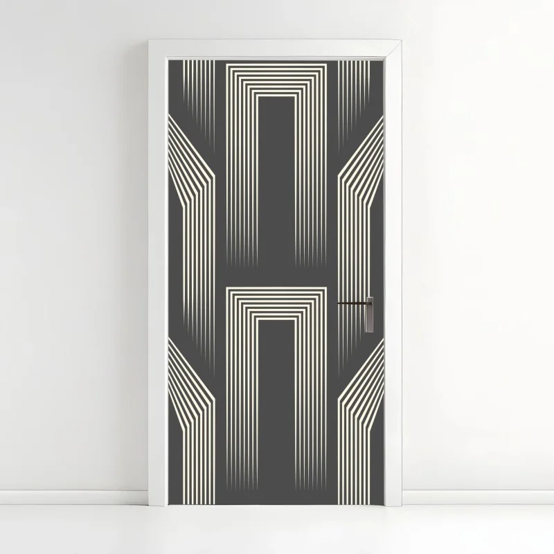 Türaufkleber geometrisches art-deco-muster in grau und beige