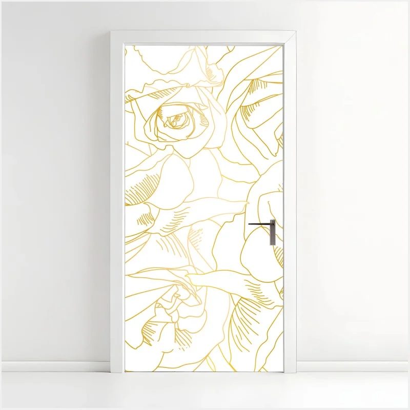 Türaufkleber goldene rosen linienzeichnung