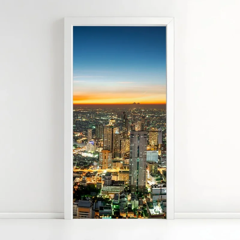 Türaufkleber panorama von Bangkok bei dämmerung