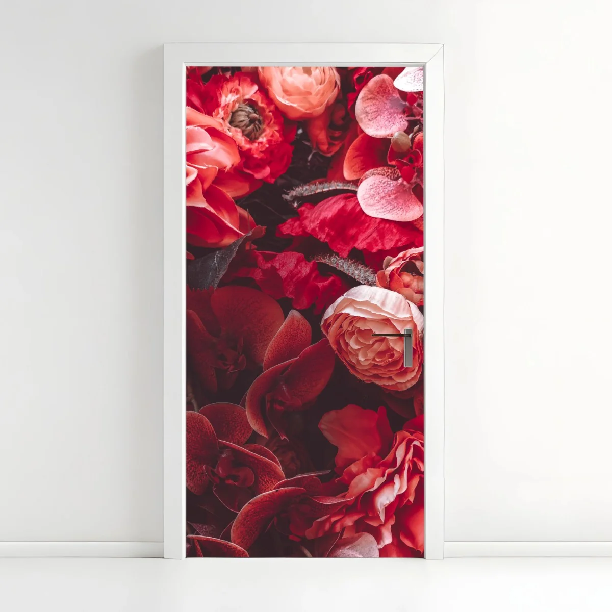 Türaufkleber prächtiges blütenmeer in tiefroten tönen – Wallnifity® Türaufkleber prächtiges blütenmeer in tiefroten tönen – Wallnifity®