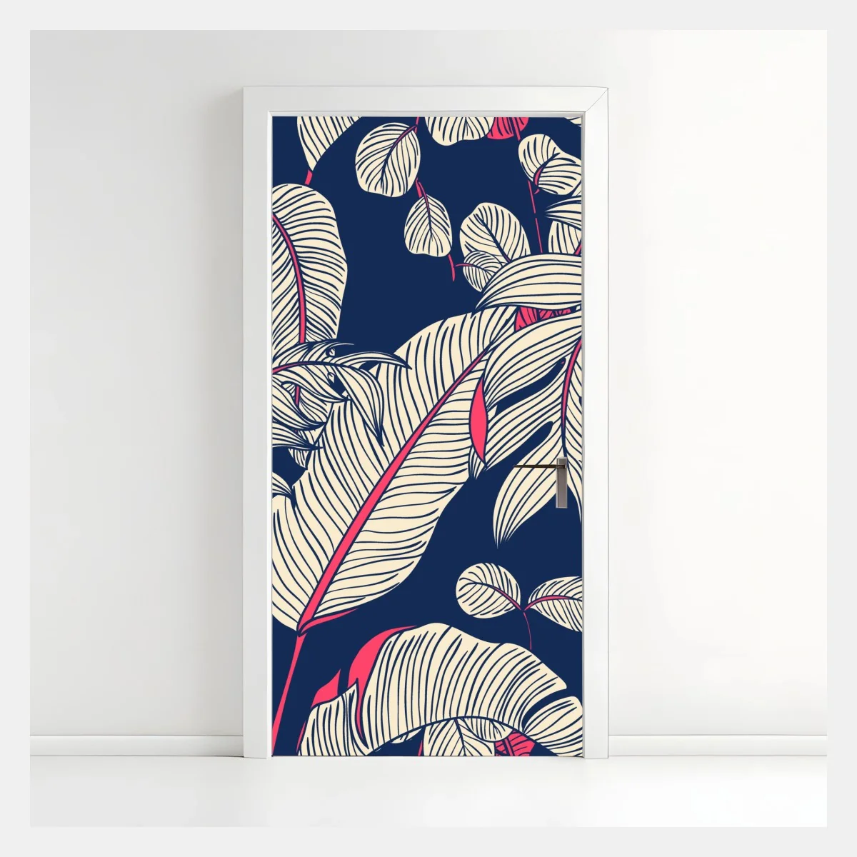 Türaufkleber marineblaues tropisches blattmuster – Wallnifity® Türaufkleber marineblaues tropisches blattmuster – Wallnifity®