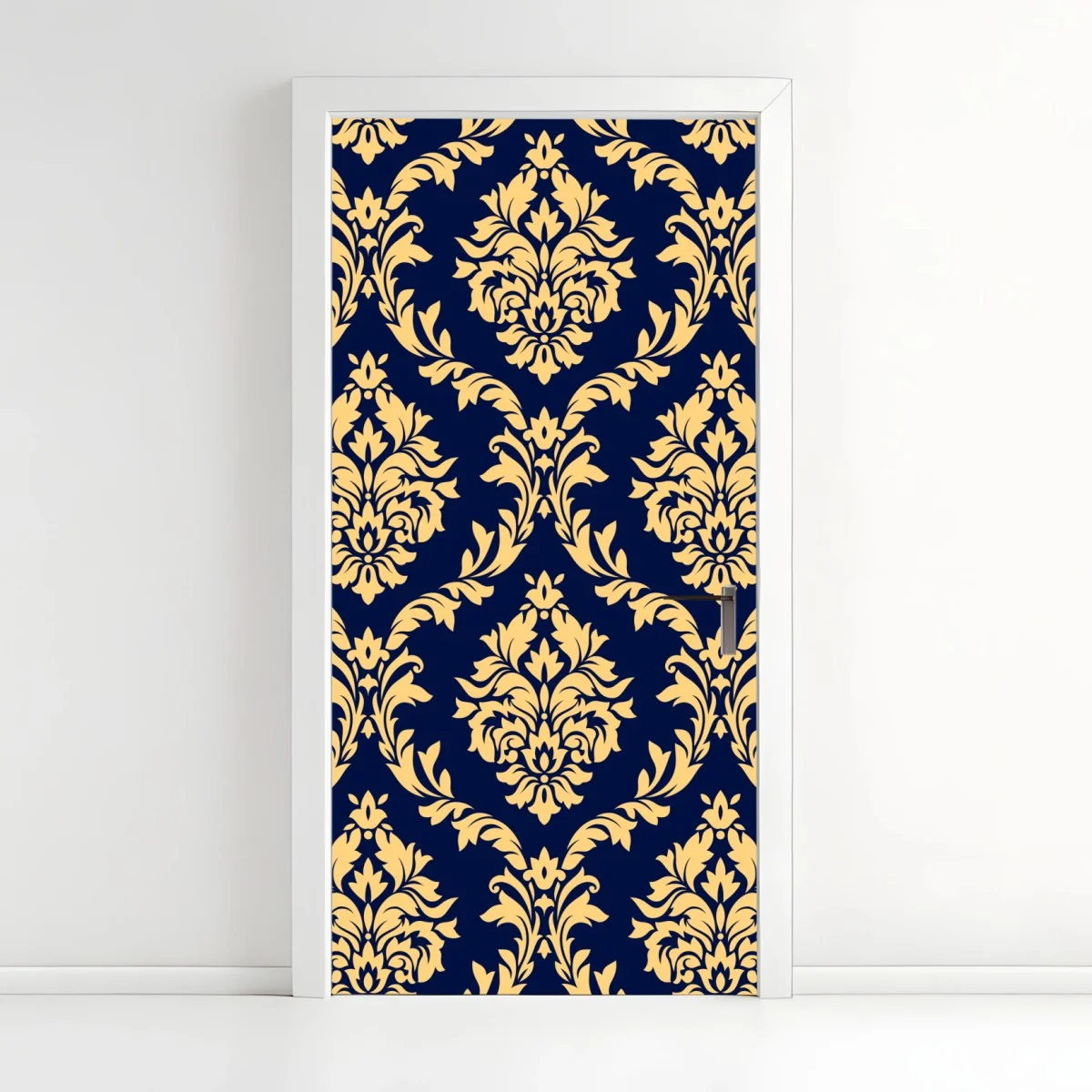 Türaufkleber elegantes goldenes damastmuster auf tiefblauem hintergrund – Wallnifity®