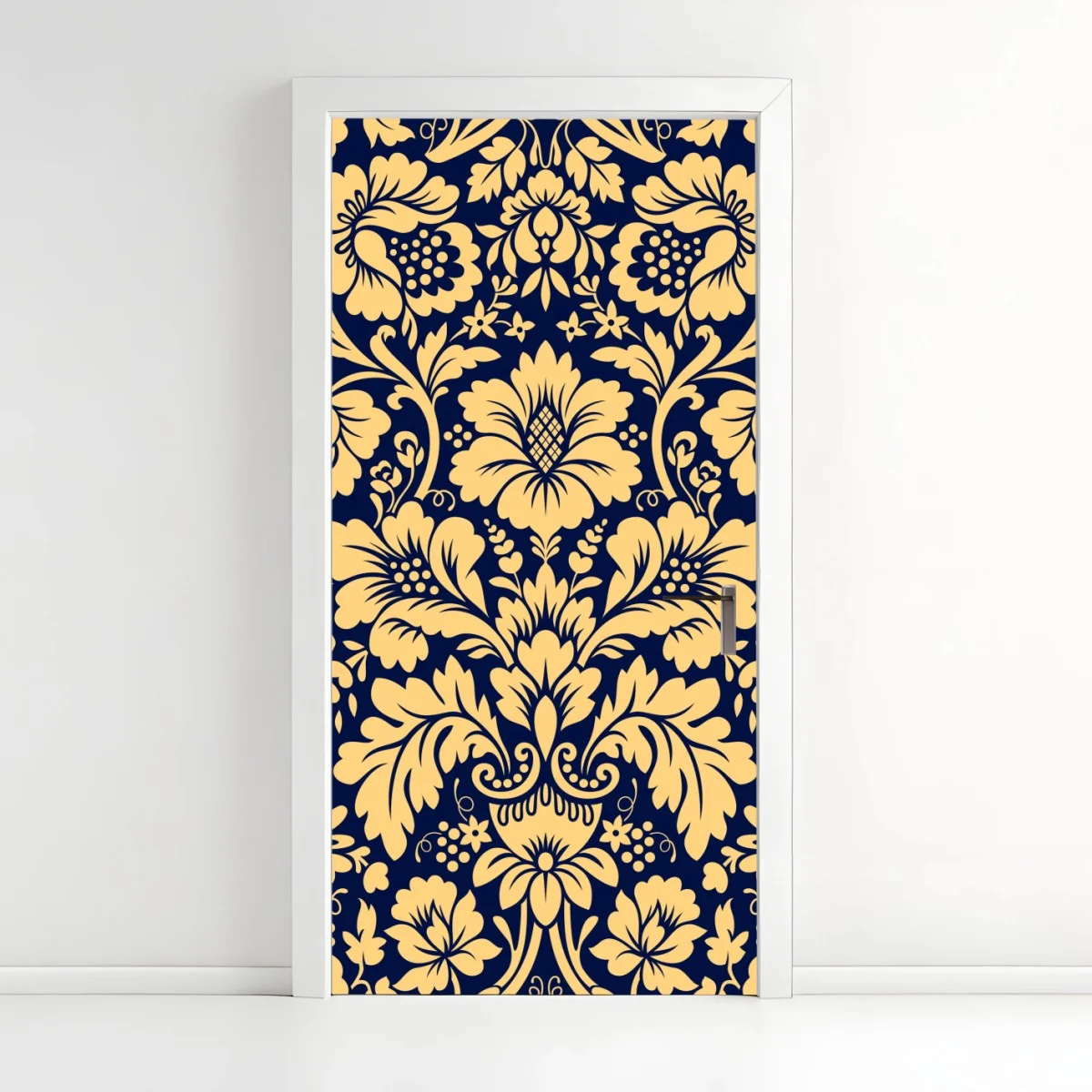 Türaufkleber dunkelblau-beiges damastmuster – Wallnifity®