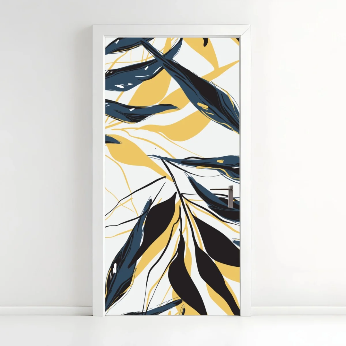 Türaufkleber marineblaue und goldene botanische blattkomposition – Wallnifity®