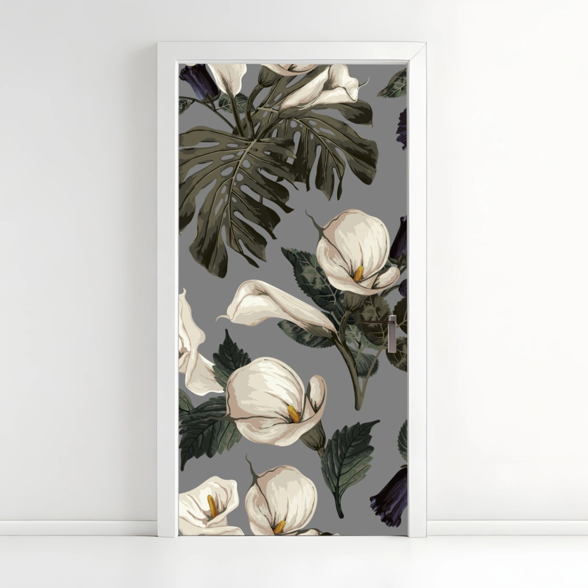Türaufkleber vintage calla blumenmuster auf grauem hintergrund – Wallnifity®